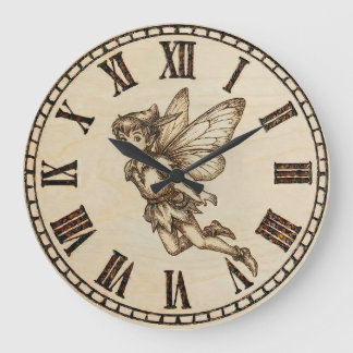 Horloge murale fée | Fantaisie pyrographiée sur bo