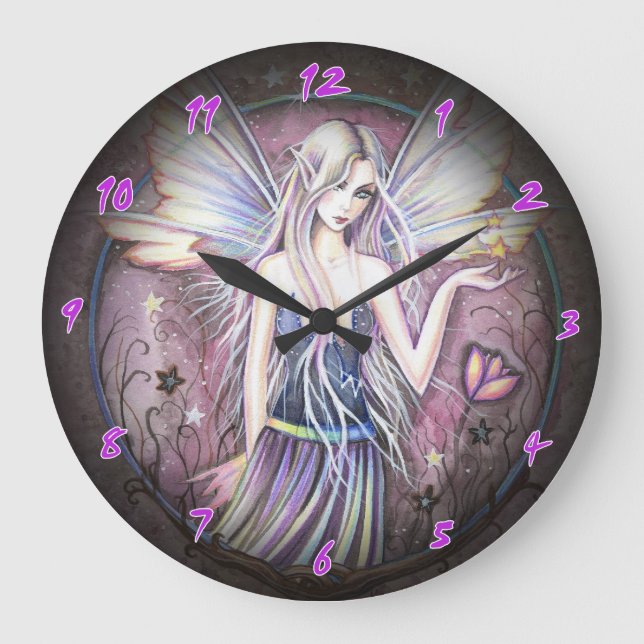 Horloge murale fée fleur rose violet (Recto)