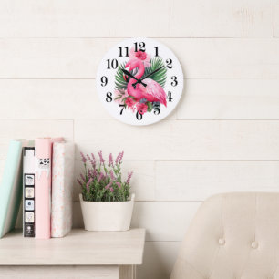 Horloge murale flamant rose