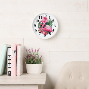 Horloge murale flamant rose