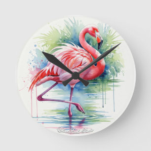 Horloge murale Flamant rose aquarelle