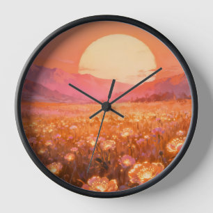 Horloge murale Fleur de coucher de soleil doré