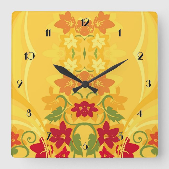 Horloge murale fleurie jaune ensoleillée été (Recto)