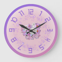 Horloge murale fleurie violette et rose