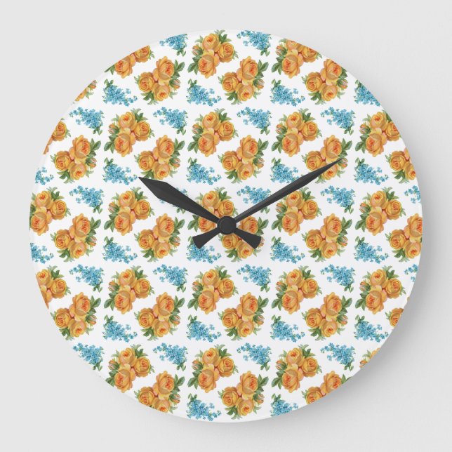 Horloge murale Fleurs bleu rose jaune (Recto)