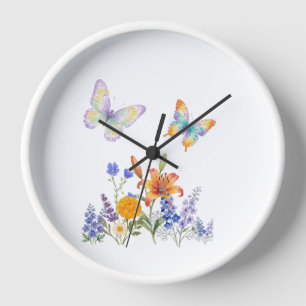 Horloge Murale Fleurs & Papillons – Décoration Élé