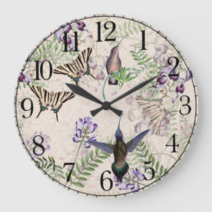 Horloge murale florale de papillon d'oiseaux de