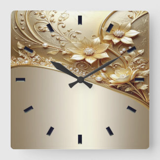 Horloge murale florale dorée ornée moderne