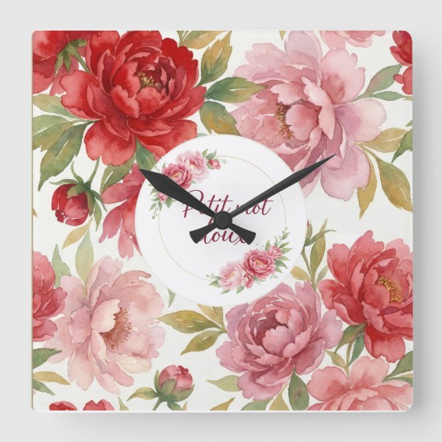 Horloge murale florale Petit mot doux   Quadratische Wanduhr (Vorderseite)