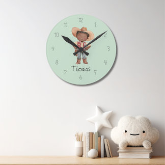 Horloge murale garçon bleu mignon cow-boy