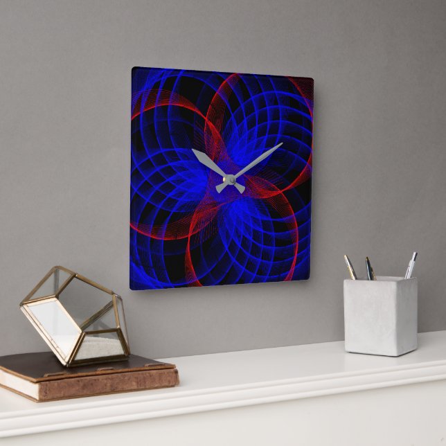 Horloge murale géométrique Carré bleu triple (Bureau)