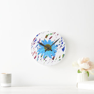 Horloge murale graphique abstraite Blue Daisy