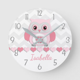 Horloge murale grise rose de hibou