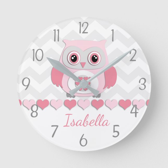 Horloge murale grise rose de hibou (Recto)