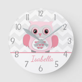Horloge murale grise rose de hibou