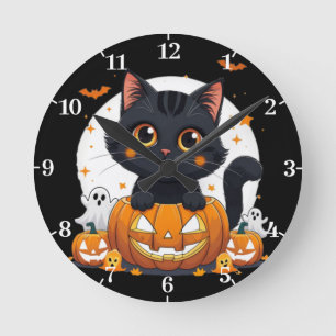 Horloge murale Halloween avec chat mignon