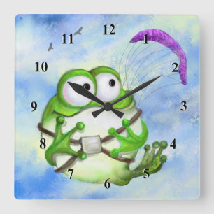 Horloge murale heureuse drôle grenouille parapente