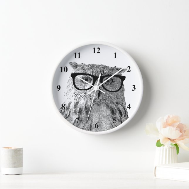 Horloge murale Hipster | hibou Geeky avec lunettes (Maison)