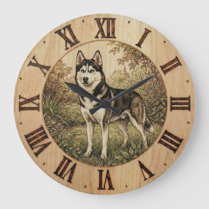 Horloge murale Husky dans un parc printanier