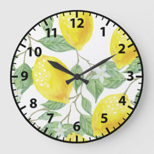 Horloge murale jaune citron citrons fruits d'été