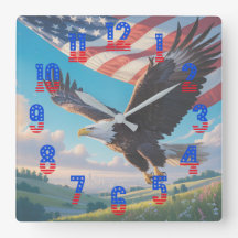 Horloge murale Liberty Eagle & Flag Square (1776–2