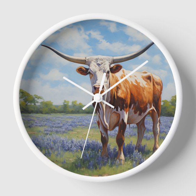Horloge murale Longhorn et Bluebonnets (Recto)