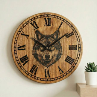 Horloge murale Loup – Gardien sauvage silencieux