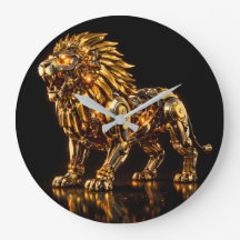 Horloge murale majestueuse en lion doré Steampunk
