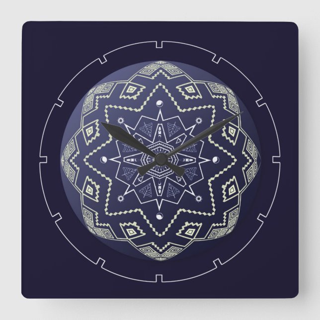 Horloge murale Mandala de la sphère bleue et blanc (Recto)