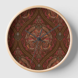 Horloge murale marron vintage à motif paisley mand
