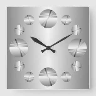 Horloge murale métallique argentée abstraite