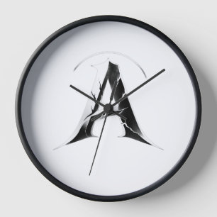 Horloge murale moderne noir et blanc Lettre A abst