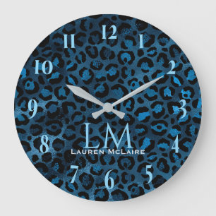 Horloge murale moderne personnalisée Léopard bleu
