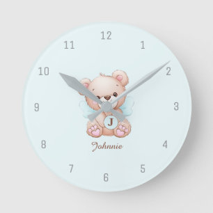 Horloge murale monogramme bébé bleu avec nom