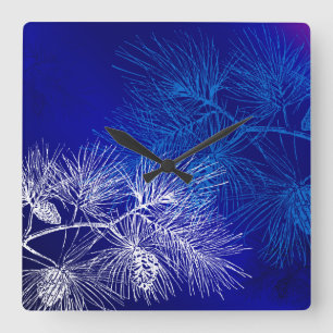 Horloge murale Motif de pin bleu et blanc