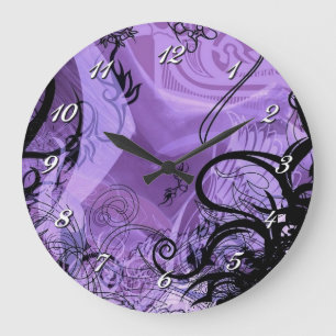Horloge murale Motif noire et violette décorative
