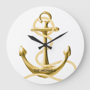 Horloge murale nautique d'ancre d'or personnalisée