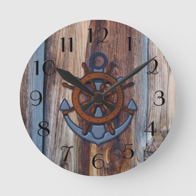Horloge murale nautique en bois rustique avec ancr (Recto)