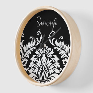 Horloge murale noir blanc Damas personnalisée