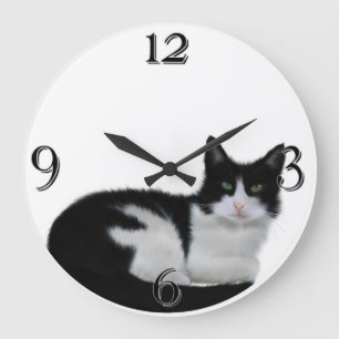Horloge murale noire et blanche mignonne de chat