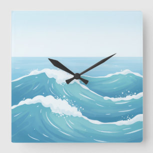 Horloge murale Ocean Wave - Design côtier bleu et