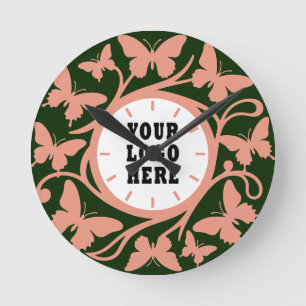 Horloge murale papillon personnalisée vert forêt (