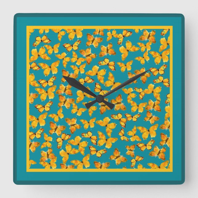 Horloge murale, Papillons dorés sur Turquoise (Recto)