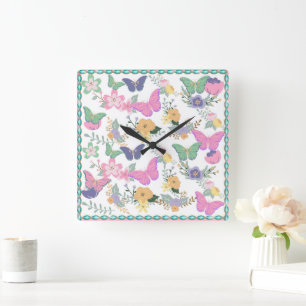 Horloge murale Papillons Pastel