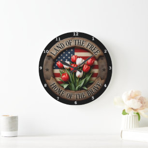 Horloge murale patriotique avec Fleurs tulipes