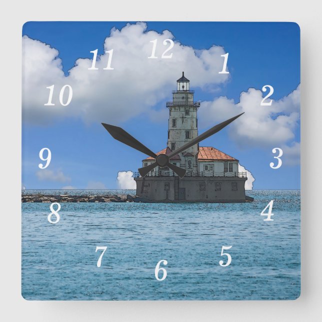 Horloge murale peinte du phare du port de Chicago (Recto)
