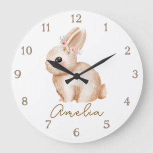 Horloge murale personnalisée de crèche avec lapin