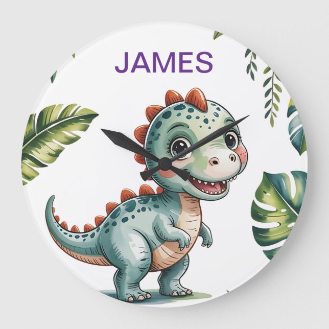 Horloge murale personnalisée Dinosaure - Mignonne  (Recto)