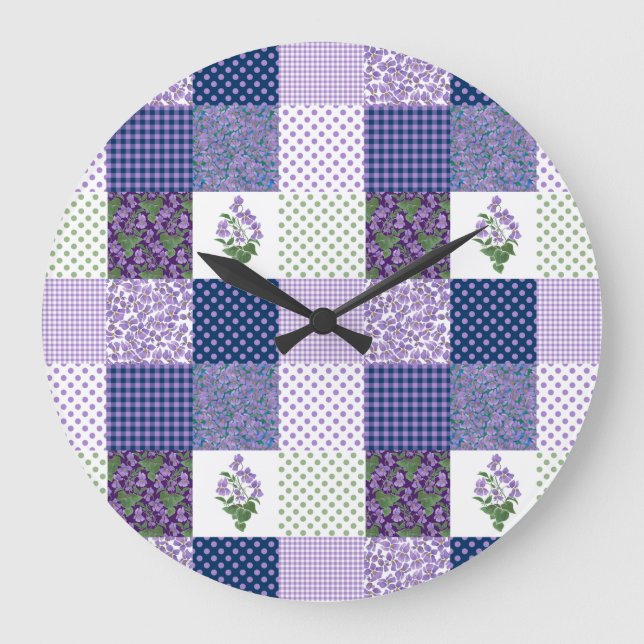 Horloge murale personnalisée, Faux patchwork Viole (Recto)