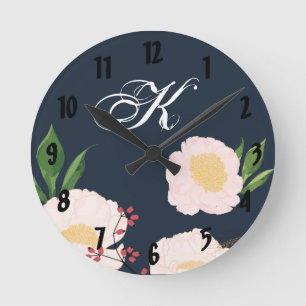 Horloge murale personnalisée Fleurs florales blanc